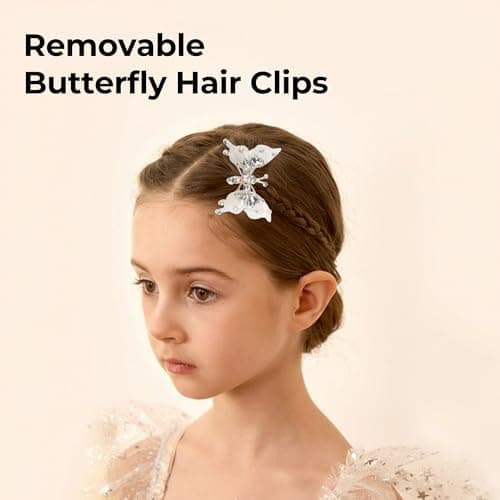 PATPAT Girls Dress Shoes Glitter Shoes with Butterfly Hair Clips, Sequins Rhinestones Bowknot Princess Low Heels Mary Jane Footwear Heels for Girls view 5