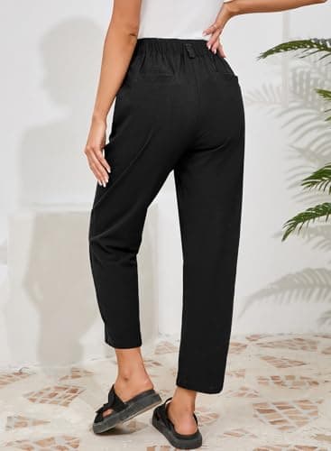 Dokotoo Linen Pants Women Casual Cotton Capri Pants High Waisted Harem Trouser Summer Slacks with Pockets Fall Clothes view 2