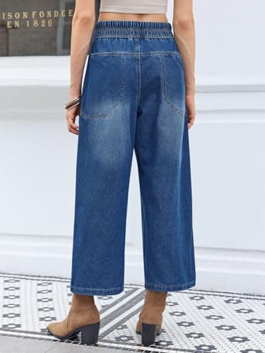 Cicy Bell Women's Wide Leg Jeans Casual Drawstring High Wasit Boyfriend Loose Baggy Capri Denim Pants with Pockets view 4