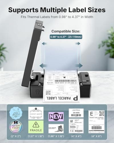 4x6 Bluetooth Thermal Shipping Label Printer, Black view 2