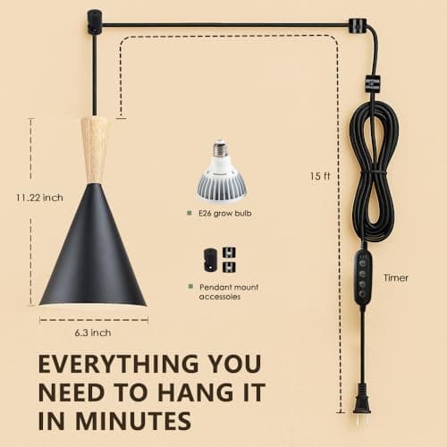 VALIKIY Hanging Grow Lights for Indoor Plants, Full Spectrum, with Timer and 15FT Power Cord, 20W Pendant Plant Lights for Indoor Growing, Large Tall Plant, Garden, Flowers, Greenhouse. view 6