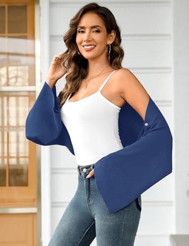 Totatuit Womens Cardigan Shrugs Cropped Open Front Bolero Shrug Casual Long Sleeve Knit Cardigans Loose Fit Sweater view 2