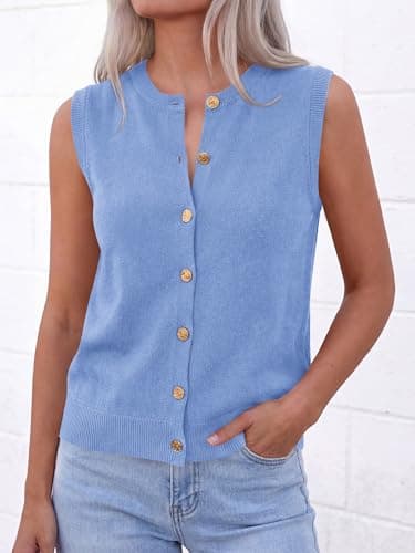 BTFBM Sweater Vest Women Casual Crewneck Loose Button Down Knit Sleeveless Cardigan 2026 Spring Clothes Summer Vest Tops view 5