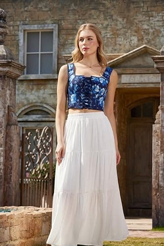 Scarlet Darkness Renaissance Maxi Skirts for Women 2026 Summer Boho Flowy Tiered Long Skirt with Pockets view 7