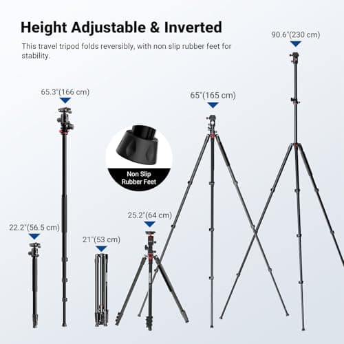 NEEWER 90 Inch Tall Overhead Horizontal Camera Tripod Monopod with Ball Head & Flexible Center Column, Metal DSLR Video Travel Stand, Arca Type QR Plate & Inverted Legs, Max Load 10 kg / 22 lbs, TP63 view 4