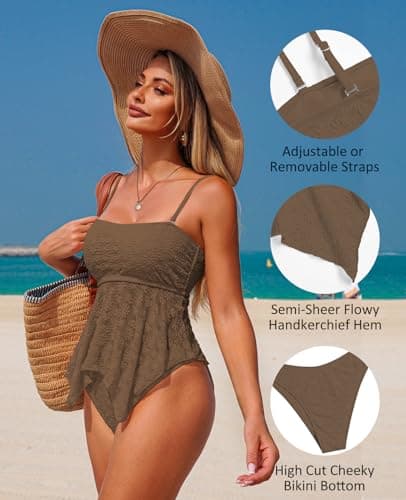 ZAFUL Tankini Swimsuits for Women Flowy Swimwear Mesh Lace Jacquard Two Piece Bathing Suit High Cut Tanga Tankini Set view 4