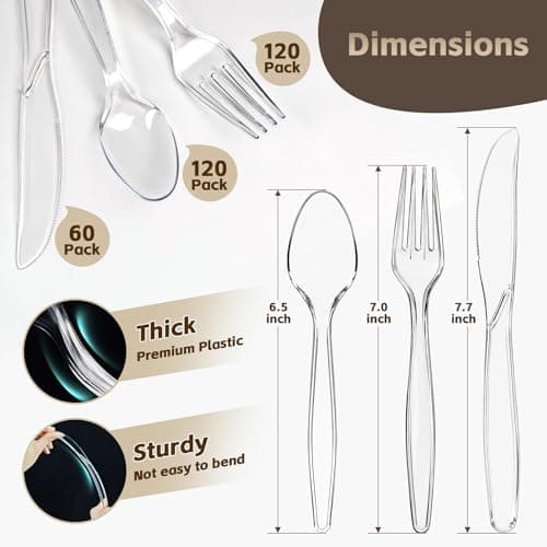 [300 Count] Clear Plastic Silverware Set, Heat Resistant Heavy Duty Plastic Utensils 120 Spoons & 120 Forks & 60 Knives, BPA-Free, Disposable Cutlery Set for Party Supply view 3