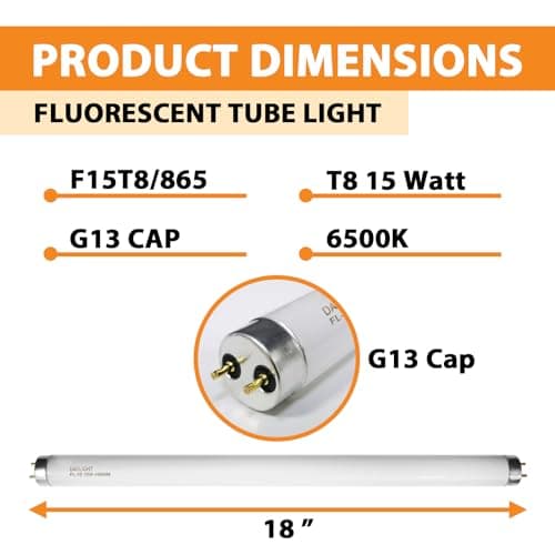 F15T8/DL 18 Inches T8 15 Watt Fluorescent Tube Compatible for Sylvania GE Eiko F15/T8/D Daylight 6500K G13 Bi-Pin Base 6 Count view 2
