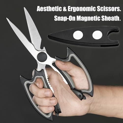 OMDAR Kitchen Scissors All Purpose 2 Pack - Halloween Goth Cute Kitchen Shears - Heavy Duty Stainless Steel Cooking Shears for Cutting Meat, Food, Poultry - Featuring a Magnetic Protective Sheath view 5