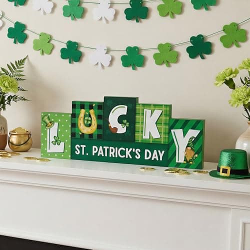 St. Patrick's Day Decorations, Wooden St Patricks Day Table Decorations, St. Patrick's Tabletop Decor Irish Table Centerpiece for Shelf Mantel Home Party Decor