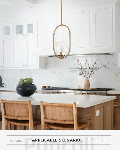 puncoll Gold Pendant Light Fixtures - 1-Light Pendant Light Fixture for Kitchen Island with Clear Glass - Modern Hanging Lights for Dining Room H9376-CLBG view 2