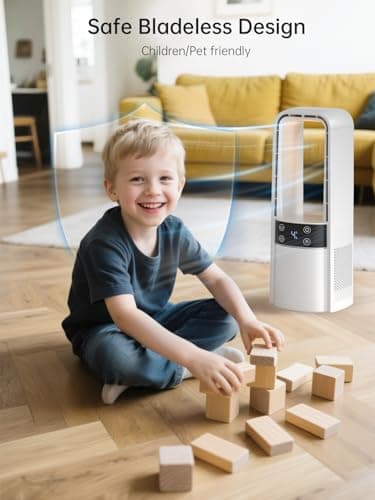 Desk Fan Bladeless, 120° Oscillating Fan Rechargeable, Quiet Fan with Night Light, Smart LED Touch Control, 4 Speed & 9H Timer, Small Table Fan, Auto Display Off, Ideal for Home, Office, Study Room view 2