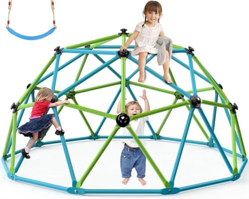 Easyego Climbing Dome, 10FT Jungle Gym with Swing for Kids 3 to 10 Outdoor Play Equipment, Supports 800lbs Toddler Play Set, Anti-Rust & Easy Assembly, Gift for Boys Girls (Green & Blue)