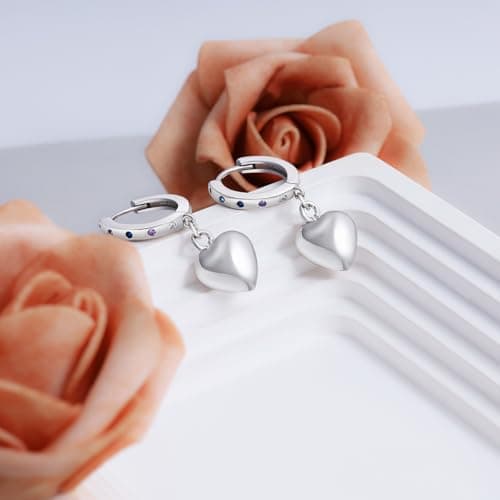 Sterling Silver Heart Hoop Earrings for Women - Colorful Cubic Zirconia Love Heart Shaped Earrings for Teen Girls Hypoallergenic Lightweight Loop Earring Gifts for Granddaughter Niece Wife Mom view 5
