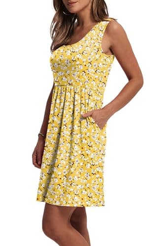 WIHOLL Women's Summer Dress 2026 A-Line Sleeveless Casual Sundress with Pockets Floral/Solid view 4