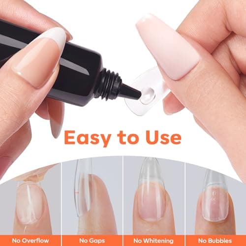 modelones X Nail Gel Kit Almond, 15Sizes Instant Apex False Nail Tips Solid Glue & Mini U/V Lamp, 240Pcs Medium Almond Pre-Building Thick Acrylic Press on Tips LED Light Extension Kit Women Gift view 4