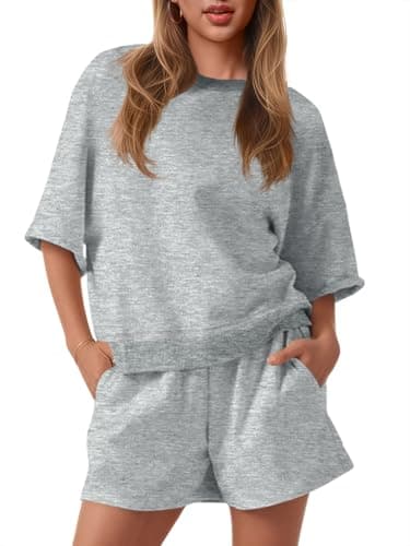 Fisoew Womens 2 Piece Outfits Casual Oversized Cropped Sweatshirt and High Waist Running Shorts Tracksuit Sets