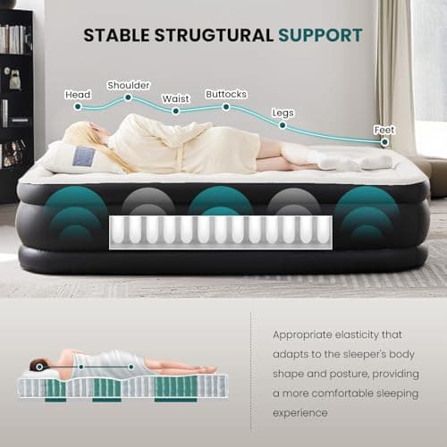 DUMOS Twin Air Mattress - 16" Inflatable Blow Up Airbed with Built-in High Capacity Pump, Double Height, Non-Slip Bottom Design, Weight Capacity 660 lbs Air Bed for Home or Camping view 5