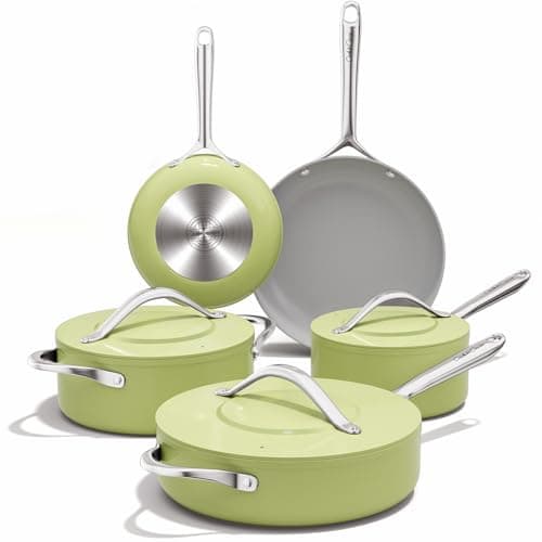 CookinCraze CookinCraze Ceramic Cookware Set, Pots and Pans Set Nonstick with Lid PFAS & PFOA Free, Induction Compatible Oven Safe Up to 500°F Even Heat Distribution, Olive Green view 1