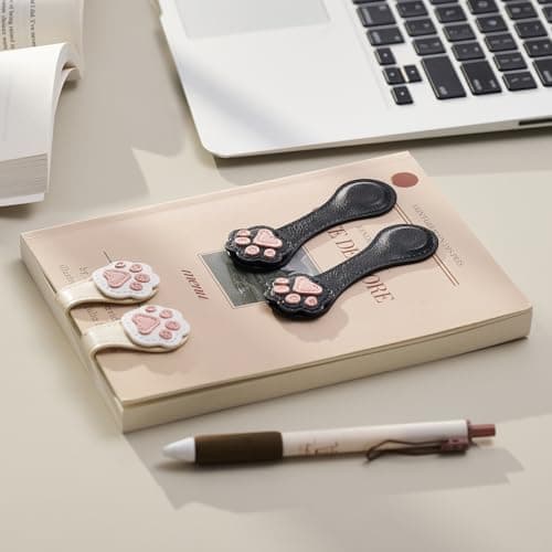 2Pcs Magnetic Leather Bookmarks with Gift Box Magnetic Pen Holder Book Marks Clip Gift for Book Lover Readers Men Women Teachers Students, Paw (Black+Black) view 2