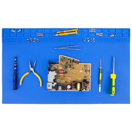 Extra Large Soldering Mat 23.7''x13.8'' 932°F Heat Resistant Silicone Repair Mat Non-Slip Large Workbench Mat for Soldering Iron, Electronic, Phone, Laptop Repair (Blue) — image 1