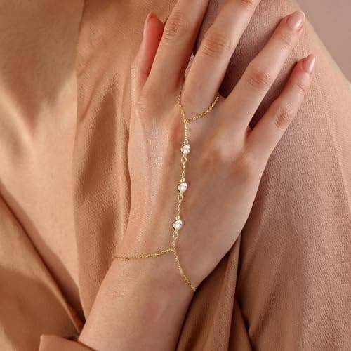 BAYLAY Hand Chain Bracelet, 14K Gold Plated Ring Bracelet Hand Chain Dainty Gold Bracelet for Women Trendy Finger Ring Slave Bracelets Hand Jewelry for Women Summer Beach Boho Gifts Trendy Stuff view 3