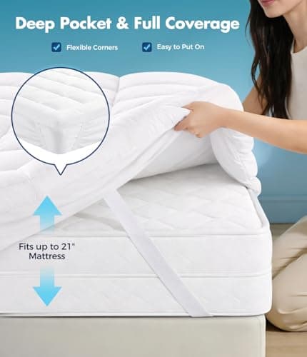 Favulo 2 Inch Mattress Topper, Plush Polyester Fiber Bed Topper for Soft Support & Pain Relief, 4 Elastic Corner Straps, White view 5