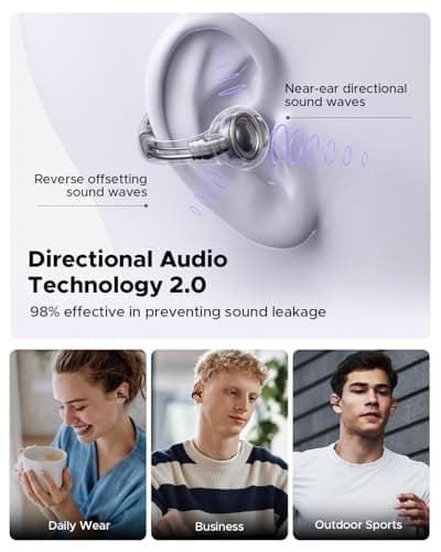 truefree B1 Open-Ear Wireless Earbuds, Bluetooth 5.4 Headphones with Spatial Audio, Ultra-Light Clip-On Fit, 25H Battery, Fast Charging, Multipoint Connection, App Customization, Workouts, Commute view 6