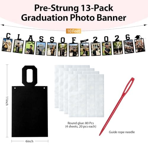Graduation Photo Banner Class of 2026 Banner for Grad Decorations 2026 Pre-Strung K-12th Graduations Picture Banner for Middle High School College Graduation Party Supplies Black 10 Feet view 3