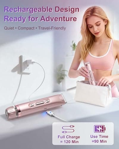 VEGITERIA Bikini Trimmer for Women with LED Light, Dual Head Electric Razors for Women, Painless Electric Shaver for Bikini, Face, Legs & Sensitive Skin,Waterproof Hair Removal Tool view 6