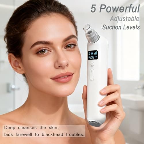 Vacuum Blackhead Remover Pore Cleaner with Heat & Red Light 5 Suction Levels Nose Pore Cleaner Rechargeable with LED Display, 6 Probes & Bonus Blemish Extractor Tools, Skincare Gift for Women view 4