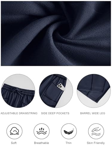 grewley Womens Linen Barrel Pants Baggy Wide Leg Pants Summer Palazzo Drawstring Waist Pants with Pockets Casual view 6