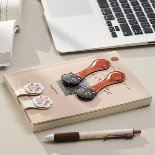 2Pcs Magnetic Leather Bookmarks with Gift Box Magnetic Pen Holder Book Marks Clip Gift for Book Lover Readers Men Women Teachers Students, Cat (Brown+Brown) view 2