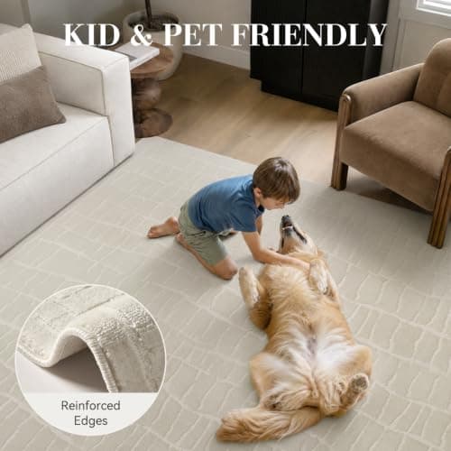 RESARE 5x7 High Low Pile Washable Area Rug for Living Room Bedroom, Beige view 5