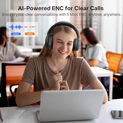 EarFun Tune Pro Active Noise Canceling Headphones, Wireless Bluetooth Headphones with 5 Mics, 120H Playtime, Bluetooth 5.4, Hi-Res Audio, Multipoint Connection, Custom EQ via App, Comfortable Fit view 5