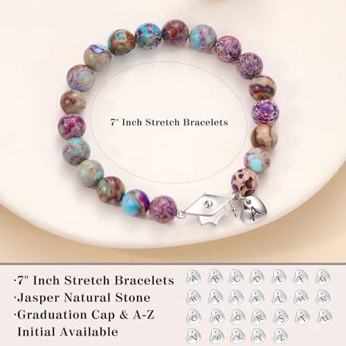 Sistble 2026 Graduation Gifts Class of 2026 Gifts A-Z Initial Graduation Bracelets for Her College High School 8th 6th 5th Grade Graduation Gifts Graduation Cap Decorations Inspirational Jewelry view 5