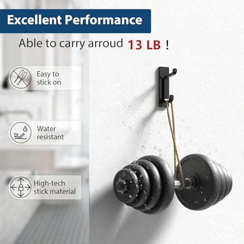 pickpiff Wall Hooks for Coat and Towel: 13LB Strong Adhesive Door Hanger Stick on, Black 4 Pack view 3