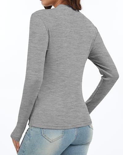 Jeqeocafy Women's Knitted Rib Mock Neck Long Sleeve Tshirt Fall Fashion Basic Thermal Underwear Tops Winter Clothes 2026 view 3