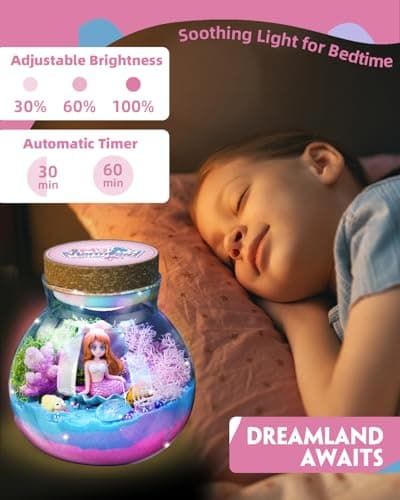 Winnrok Mermaid Terrarium Kit for Girls - DIY Night Light Craft with 13-Color LED, Remote & Timer. Ideal Easter Basket Stuffers, Birthday Gift for Kids Ages 4-8-12. Create Underwater Garden view 4