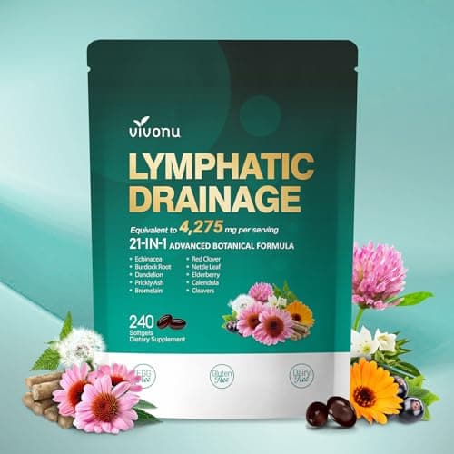 Lymphatic Drainage Supplements, 240 Softgels, Lymph System Support Supplement for Women & Men, 21-in-1 Herbal Blend with Echinacea, Dandelion, Burdock, Bromelain, Calendula, Turmeric & More, 1 Bag — image 1