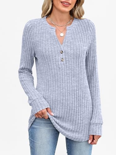 ANRABESS Womens Henley Shirts Long Sleeve Tunic Tops 2025 Fall Fashion Outfits Ribbed Knit Sweaters Ladies Casual Clothes view 2