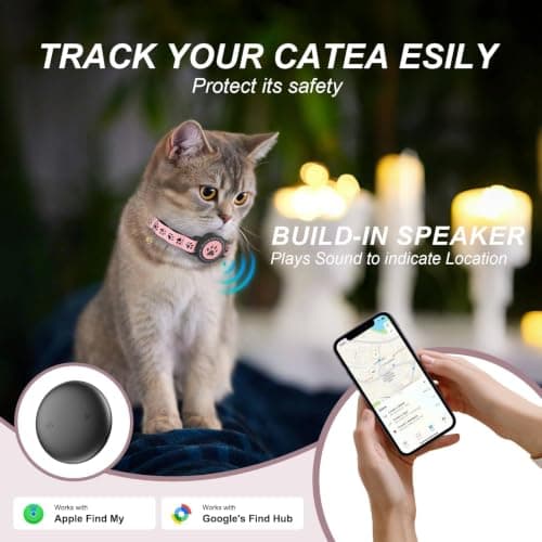 GPS Cat Tracker Collar (iOS & Android), No Monthly Fee Pet Location Pink | Mini Bluetooth Smart Anti-Lost Real-Time Pet Finder Tag Works with Apple Find My & Google Find Hub view 2