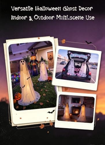 Minetom 2 Pack 5 FT Halloween Ghost Decorations Light Up Ghosts Outdoor | 8 Modes with Remote & Timer, Waterproof Battery Boxes, Adjustable Height Tripods for Indoor Porch Home Decor,Veil & Witch Hat view 6