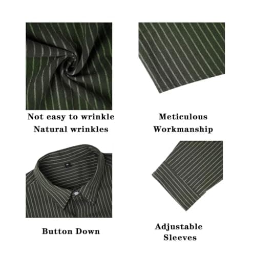 BAYAMO Men's Button-Down Striped Shirts Casual Long Sleeve Cotton Linen Collared Shirts Fashion Business Dress Shirt view 6