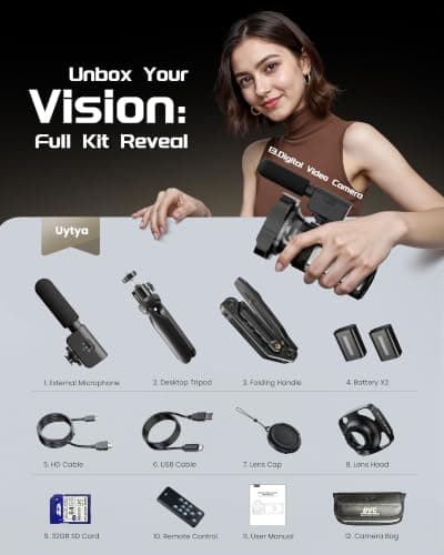 5K Video Camera Camcorder, UHD 64MP Vlogging Camera for YouTube with 3" 270° Rotatable Touch Screen, Digital Camera with IR Night Vision, 16X Zoom/WiFi/Webcam/HD/32GB Card/2 Batteries/Microphone view 6