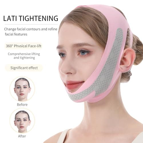 CGYISOL Graphene V Line Lifting Mask, Face Lifting Belt for Sleeping, Adjustable Lifting Straps, Double Chin Reducer, Jawline Physical Shaping Tool & Breathable Face Slimming Mask, Pink view 3
