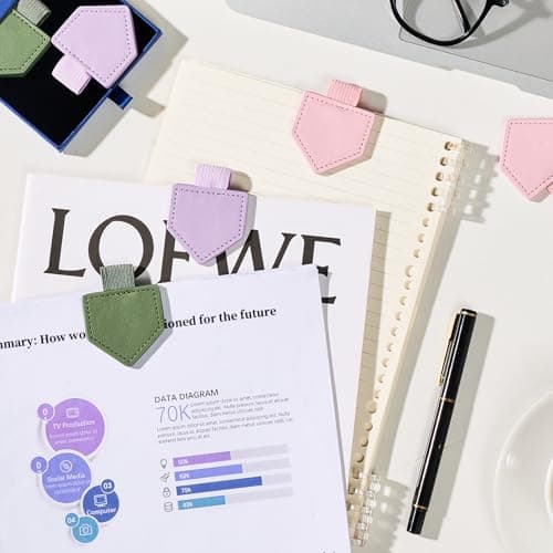 2Pcs Magnetic Leather Bookmarks with Gift Box Triangle-Shaped Magnetic Pen Holder Book Marks Clip Gift for Book Lover Readers Cute Bookmark for Women, Pink view 6