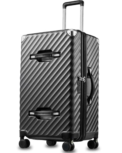 LUGGEX Trunk Luggage,KVT Expandable PC Hard Shell Large Checked 28 Inch Suitcase with Shock - Absorbing Wheels & TSA Lock(EX-Pro,Charcoal Metallic,28 inch,91L-105L)