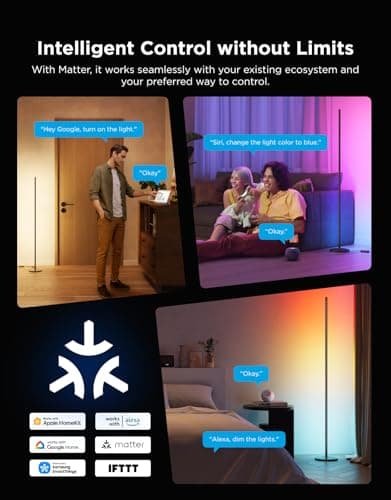 Govee RGBIC Floor Lamp Basic, 1000lm LED Corner Lamp Compatible with SmartThings, Alexa, and Matter, Modern Floor Lamp with Music Sync and 16 Million DIY Colors, Standing Lamp for Bedroom Living Room view 2