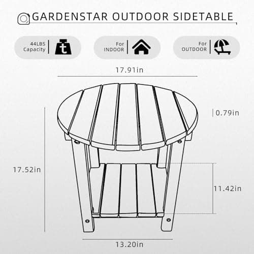 GARDENSTAR Adirondack Round Outdoor Side Table 2-Tier Storage Patio Side Table, HDPE End Tables for Backyard Pool Porch Garden Lawn (White) view 3